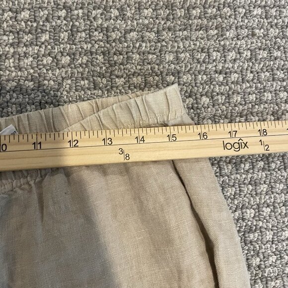 Heaven Pants Womens Medium 100% Linen Wide Leg Beige Pull On Cropped Ankle High - Picture 5 of 7